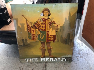 Lot 2077 - Large 20th century hand painted pub sign depicting a messenger - 'The Herald'