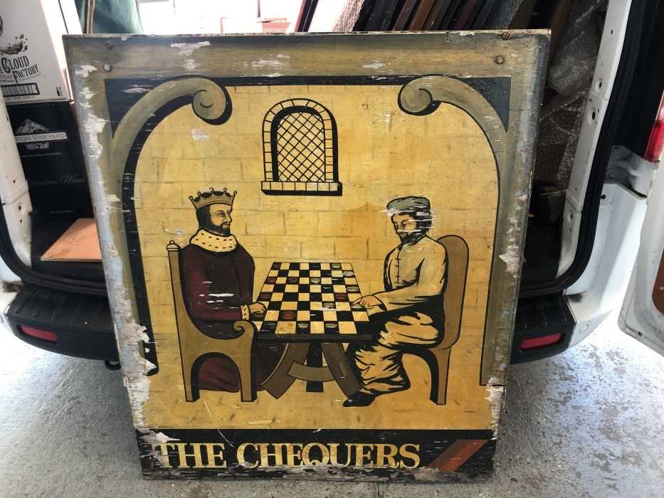 Lot 2084 - Large 20th century hand painted pub sign 'The Chequers'