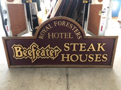 Lot 2085 - Two Large 20th century Beefeater Steak Houses pub signs for the Royal Forresters Hotel (2)