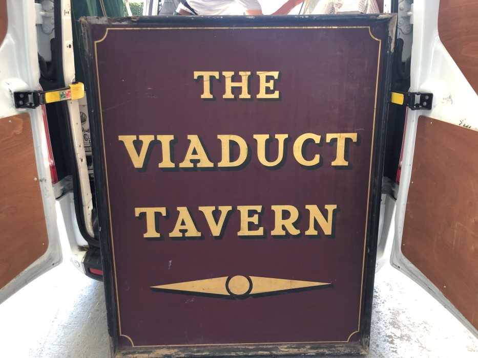 Lot 2087 - Three Large 20th century pub signs for the Viaduct Tavern, Whitbreads Pub Continental and a Bars and Restaurants sign (3)