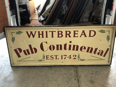 Lot 2087 - Three Large 20th century pub signs for the Viaduct Tavern, Whitbreads Pub Continental and a Bars and Restaurants sign (3)