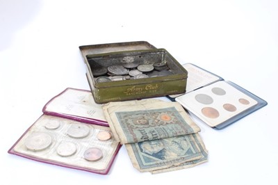 Lot 377 - World - Mixed coinage & banknotes to include early silver coinage (N.B. some holed & mounted) & others (qty)