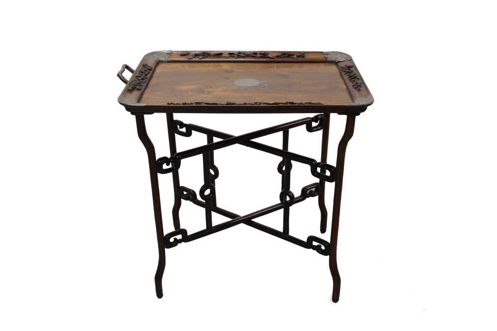 Lot 1224 - 19th century Chinese rosewood tray on x-frame stand