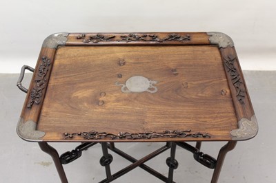 Lot 1224 - 19th century Chinese rosewood tray on x-frame stand