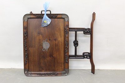 Lot 1224 - 19th century Chinese rosewood tray on x-frame stand