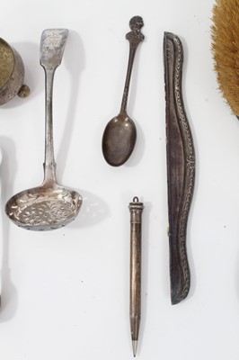 Lot 251 - Silver backed brush, comb mount, teaspoon and other plated ware