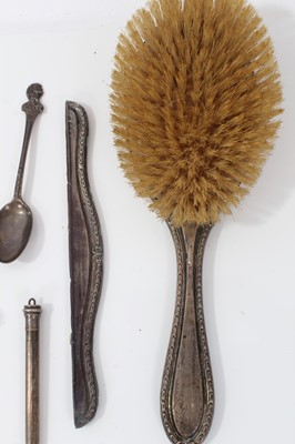 Lot 251 - Silver backed brush, comb mount, teaspoon and other plated ware