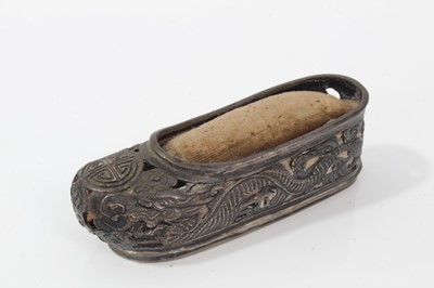 Lot 252 - 19th century Chinese silver pin cushion in the form of a slipper