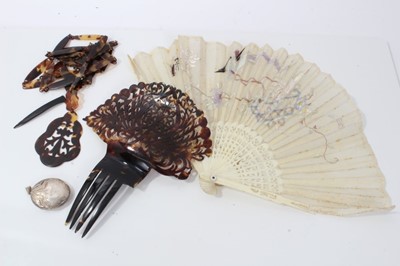 Lot 256 - Silver locket together with vintage tortoiseshell necklace, hair slide and fan