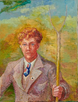 Lot 1171 - Benton End School, oil on canvas - portrait of a young man, possibly David Kentish, unframed