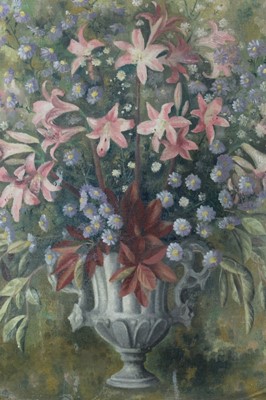 Lot 1170 - Benton End School, oil on canvas laid on board - still life of summer flowers, in gilt frame