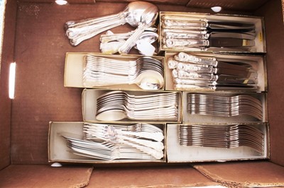 Lot 330 - Extensive canteen of silver plated Kings pattern cutlery by Black & Barlow, comprising, twelve dinner knives, twelve starter knives, twelve dinner forks