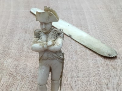 Lot 20 - 19th century French Dieppe ivory napoleon figure, ivory stay.