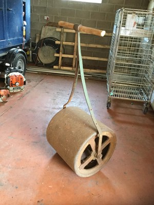 Lot 30 - Antique lawn roller with iron frame