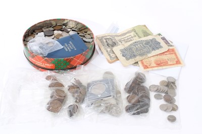 Lot 383 - World - Mixed coinage & banknotes to include some silver issues (qty)