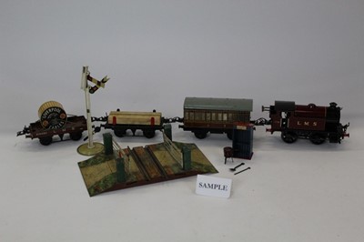 Lot 1508 - Railway Hornby 0 gauge boxed selection to include 101 tank locomotive 41020 LMS Maroon No 2270, Flat Truck R159, No 1 Crane Truck 42135, No 1 Water Tank 42400, No 1 Lumber Wagon, No 1 Rotary Tippin...