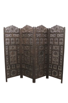 Lot 1245 - Eastern folding screen with carved pierced panels