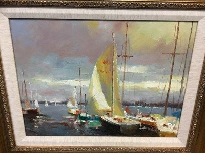 Lot 193 - A Norley (contemporary) oil on canvas, pair of marine scenes , 30 x 40cm, framed