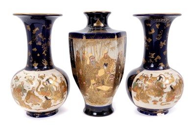 Lot 179 - Garniture of Japanese satsuma vases