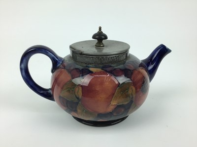 Lot 19 - Group of Moorcroft pomegranate pewter mounted tablewares - teapot, milk jug, Tarza, rosebowl