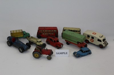 Lot 1503 - Diecast unboxed selection including Chad Valley Tractor, Dinky vehicles, Triang mini Ambulance, Wells Brimtoy bus, Scalextric racing car & others (qty)