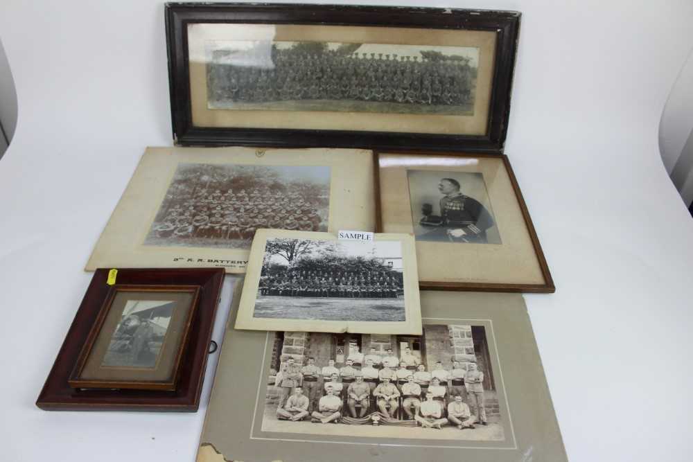 Lot 1136 - Postcards - Military including WW1, real photographic cards, camp life, sports teams, bands, portraits, hospital groups, parades, silks, airship  etc. Loose in shoe box.