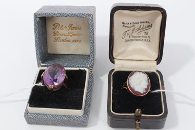 Lot 234 - 9ct rose gold amethyst cocktail ring and 9ct rose gold cameo ring