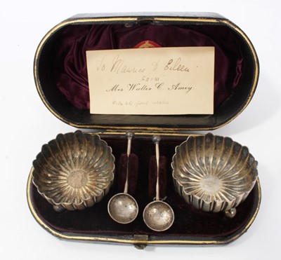 Lot 241 - Pair silver salts and salt spoons in fitted case