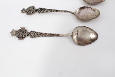 Lot 242 - Pair Indian white metal pots and covers and set six Continental silver teaspoons