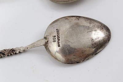 Lot 242 - Pair Indian white metal pots and covers and set six Continental silver teaspoons