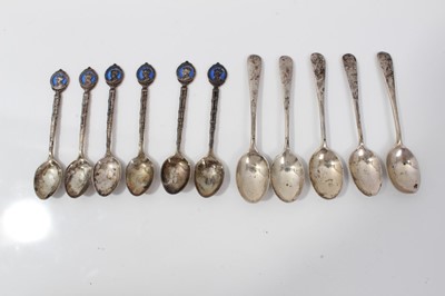 Lot 242 - Pair Indian white metal pots and covers and set six Continental silver teaspoons