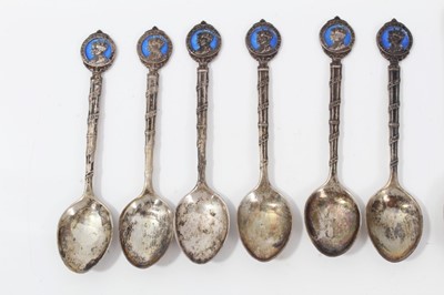 Lot 242 - Pair Indian white metal pots and covers and set six Continental silver teaspoons