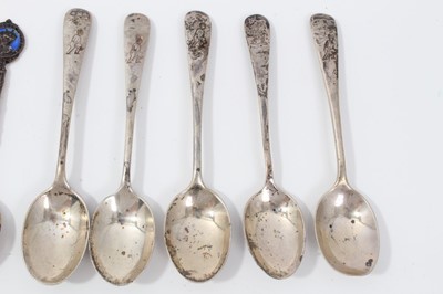 Lot 242 - Pair Indian white metal pots and covers and set six Continental silver teaspoons