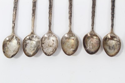 Lot 242 - Pair Indian white metal pots and covers and set six Continental silver teaspoons