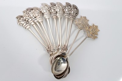 Lot 581 - Group of nine Edwardian Artists Rifles silver teaspoons (Sheffield) various dates, maker Walker & Hall, together with two East Surrey Regiment silver spoons (11)