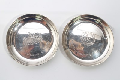 Lot 580 - Two 1950s silver pin dishes engraved with Gloucestershire Regiment badge (London 1956 / 57) maker, Garrard & Co.