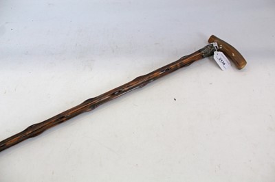 Lot 2136 - Victorian Congo walking cane with silver collar (London 1892) and Rhino horn handle, 91cm in length