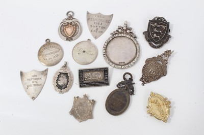 Lot 264 - Group silver and white metal fobs and presentation plaques