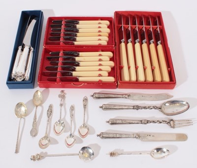 Lot 231 - Group of eight foreign silver souvenir spoons, together with Danish silver cutlery, three cased sets of Danish stainless steel cutlery and a