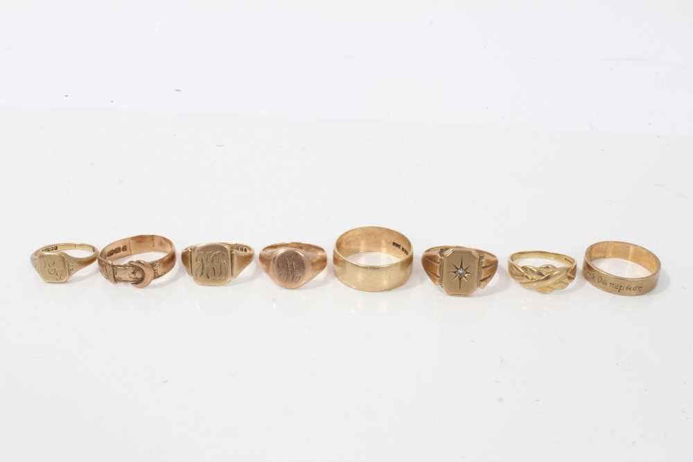 Lot 288 - Eight 9ct gold rings