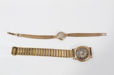 Lot 296 - Ladies gold 9ct cased Rone wristwatch and gentleman’s gold cased watch on plated strap