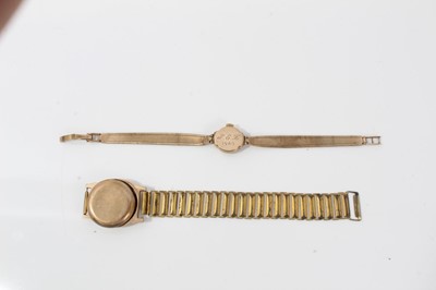 Lot 296 - Ladies gold 9ct cased Rone wristwatch and gentleman’s gold cased watch on plated strap