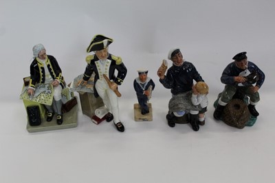 Lot 848 - Five Royal Doulton figures - The Captain HN2260, Captain Cook HN2889, The Lobster Man HN2317, Song Of The Sea HN2729 and Player's Hero