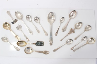 Lot 314 - Collection of 17 items of Danish silver and white metal spoons to include 830 standard and sterling silver standard, enamel, baby's spoon and pusher etc