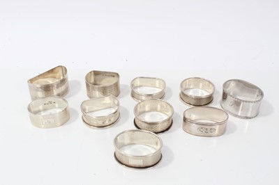 Lot 318 - Ten silver napkin ring various