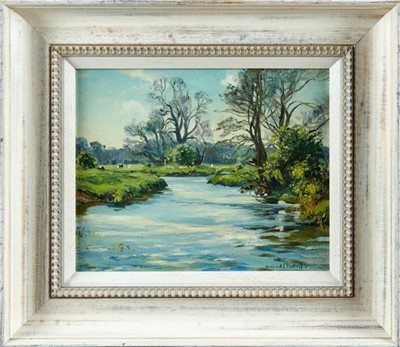 Lot 1134 - Wilfred Stanley Pettitt (1904-1978) oil on board - River Landscape, signed, framed