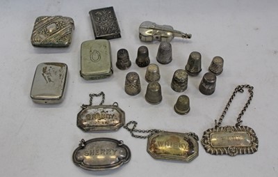 Lot 2191 - Group of Vesta cases including one in the form a Violin, together with thimbles and wine labels