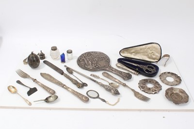 Lot 330 - Group of silver and white metal including a silver backed hand mirror and other items