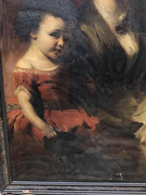 Lot 1092 - William Huggins (1820 - 1884), pair oils on canvas - portraits of a lady and gentleman with children