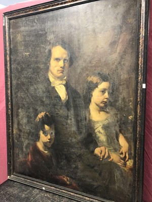 Lot 1092 - William Huggins (1820 - 1884), pair oils on canvas - portraits of a lady and gentleman with children